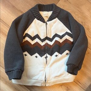 Gymboree Fleece Kids Chevron Patterned Jacket - Gray, Brown, and Cream Size 3T